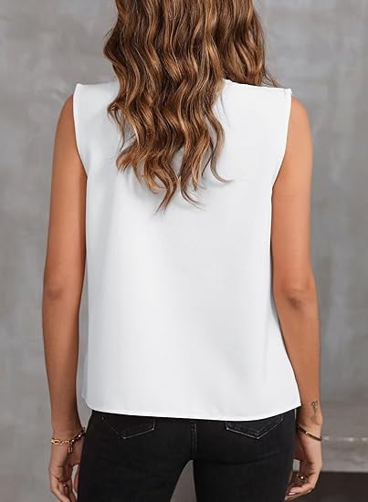Gingprous V Neck Pleated Tank Tops for Women Sleeveless Casual Business Blouse Summer Spring Lightweight Comfy Vest Shirt